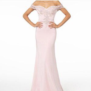 Embroidered off shoulder prom wedding bridesmaid evening dress with train GL2958